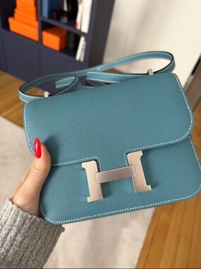 Hermes Constance 18 Blue Jean with Silver Hardware